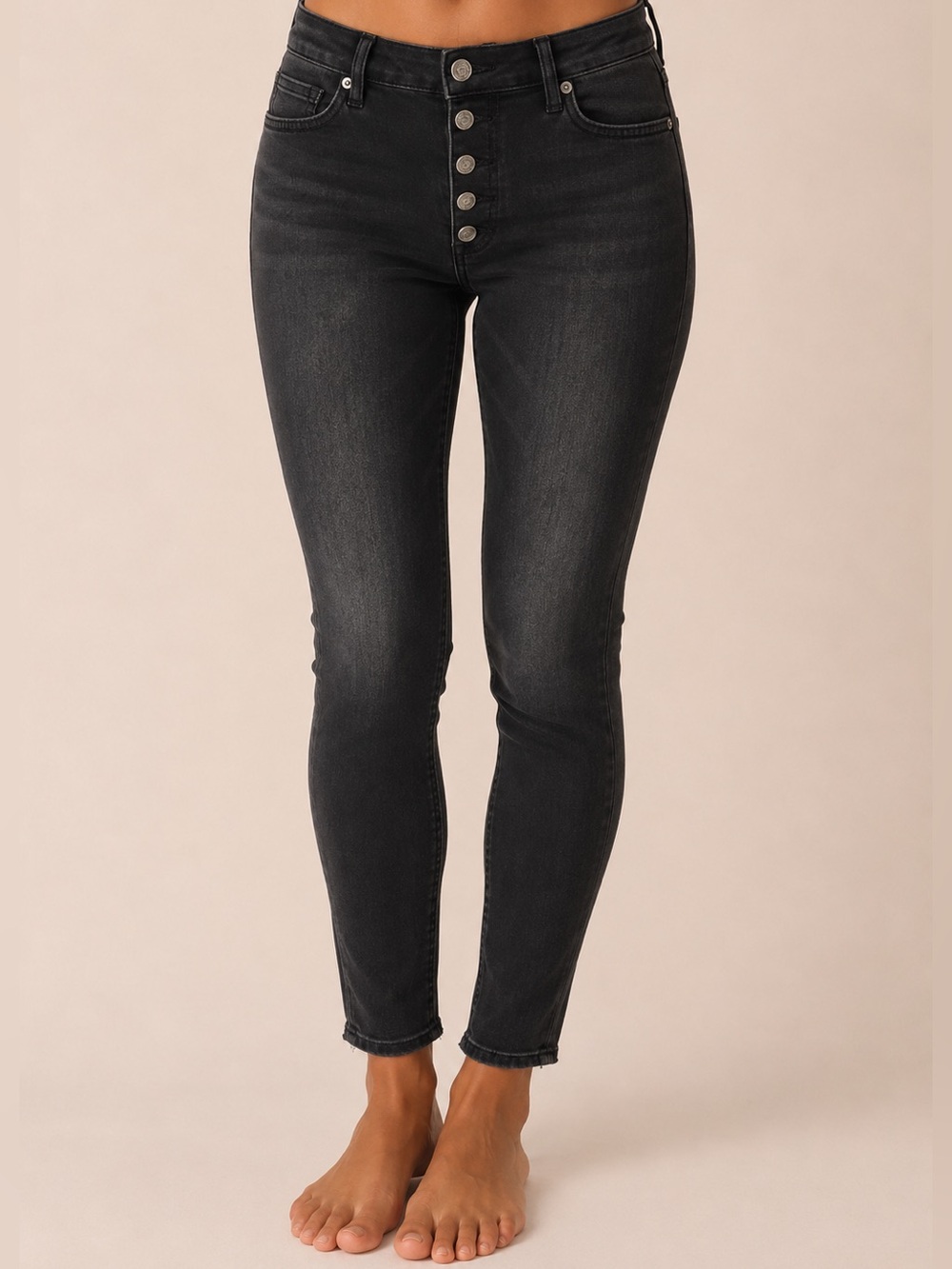 Free People Jeans Skinny High Rise Black Denim Distressed Boho Dark Academia 90s